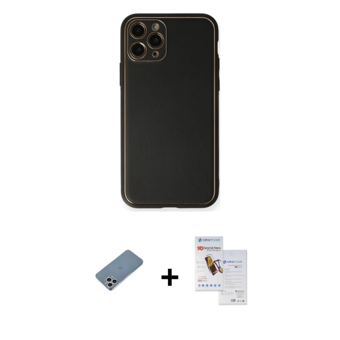 MARSİLYAN™- iPhone 11 Pro Max Kılıf Yadigar Klasik - Siyah Seramik Nano Ekran Koruyucu + Shine Kamera Lens Koruma Cam - GS