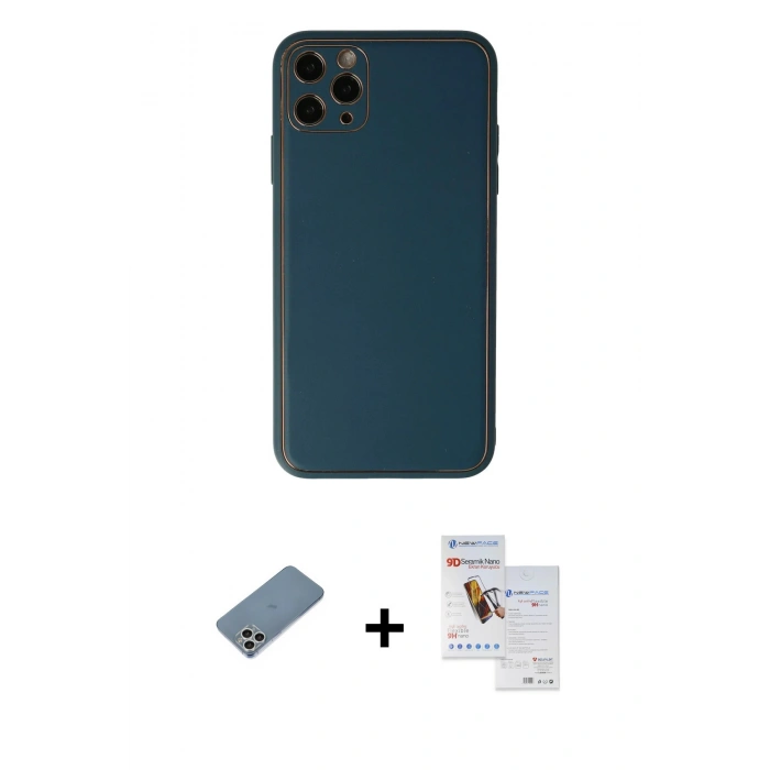 MARSİLYAN™- iPhone 11 Pro Max Kılıf Yadigar Klasik - Siyah Seramik Nano Ekran Koruyucu + Shine Kamera Lens Koruma Cam - GS