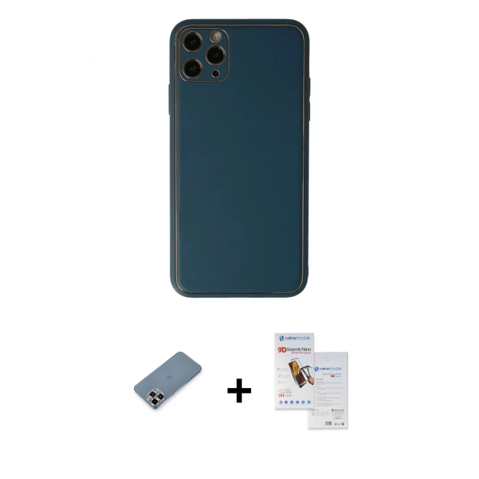 MARSİLYAN™- iPhone 11 Pro Max Kılıf Yadigar Klasik - Siyah Seramik Nano Ekran Koruyucu + Metal Kamera Lens Koruma Cam - MR