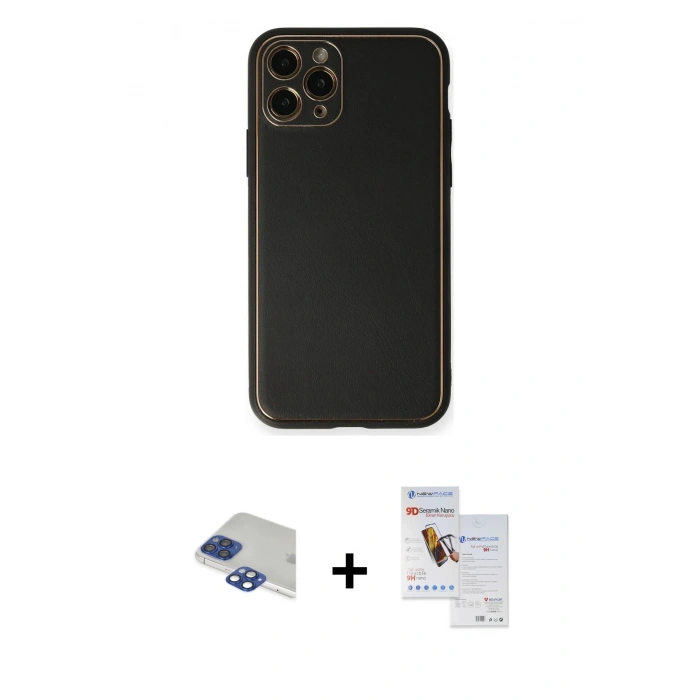 MARSİLYAN™- iPhone 11 Pro Max Kılıf Yadigar Klasik - Siyah Seramik Nano Ekran Koruyucu + Pers Alüminyum Kamera Lens - LT