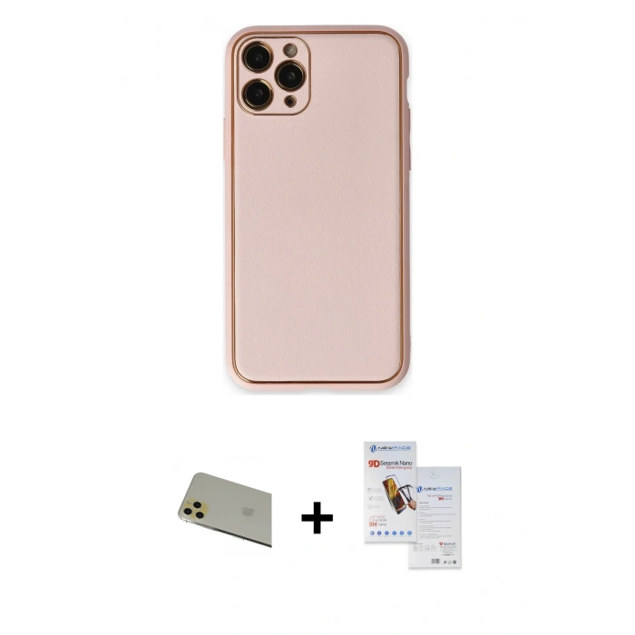 MARSİLYAN™- iPhone 11 Pro Max Kılıf Yadigar Klasik - Siyah Seramik Nano Ekran Koruyucu + Rainbow Kamera Lens Koruma Cam - GD