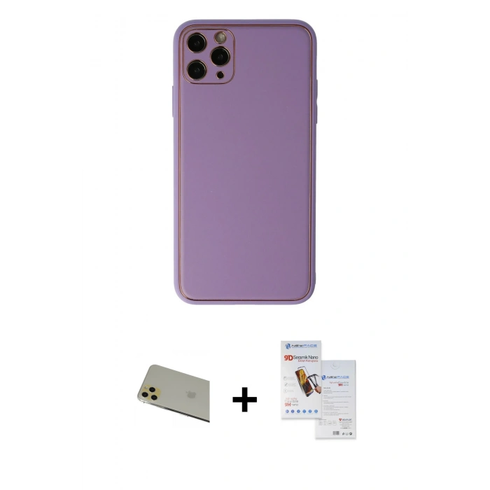 MARSİLYAN™- iPhone 11 Pro Max Kılıf Yadigar Klasik - Siyah Seramik Nano Ekran Koruyucu + Rainbow Kamera Lens Koruma Cam - GD