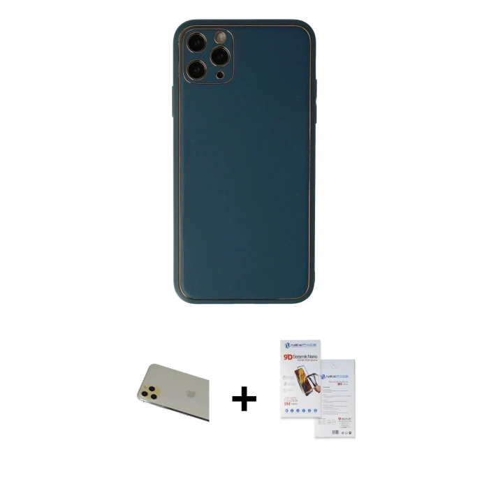 MARSİLYAN™- iPhone 11 Pro Max Kılıf Yadigar Klasik - Siyah Seramik Nano Ekran Koruyucu + Rainbow Kamera Lens Koruma Cam - GD