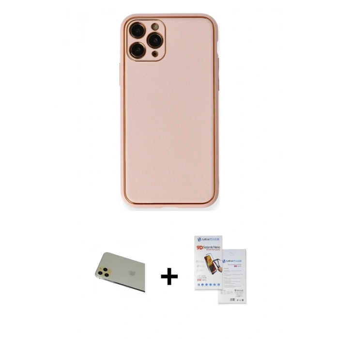MARSİLYAN™- iPhone 11 Pro Max Kılıf Yadigar Klasik - Siyah Seramik Nano Ekran Koruyucu + Rainbow Kamera Lens Koruma Cam - GD