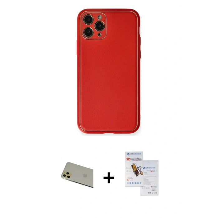 MARSİLYAN™- iPhone 11 Pro Max Kılıf Yadigar Klasik - Siyah Seramik Nano Ekran Koruyucu + Rainbow Kamera Lens Koruma Cam - GD