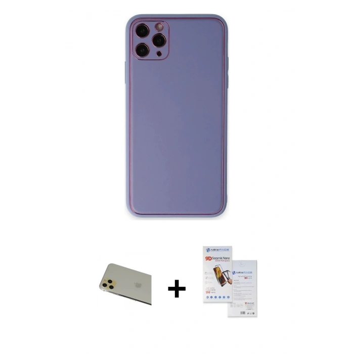 MARSİLYAN™- iPhone 11 Pro Max Kılıf Yadigar Klasik - Siyah Seramik Nano Ekran Koruyucu + Rainbow Kamera Lens Koruma Cam - GD