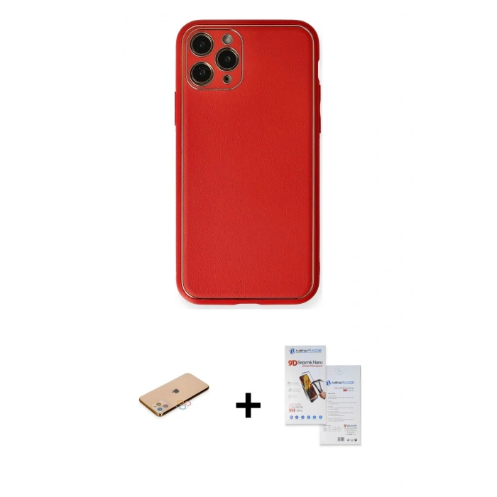 MARSİLYAN™- iPhone 11 Pro Max Kılıf Yadigar Klasik - Siyah Seramik Nano Ekran Koruyucu + Renkli Kamera Lens Koruma Cam - PE
