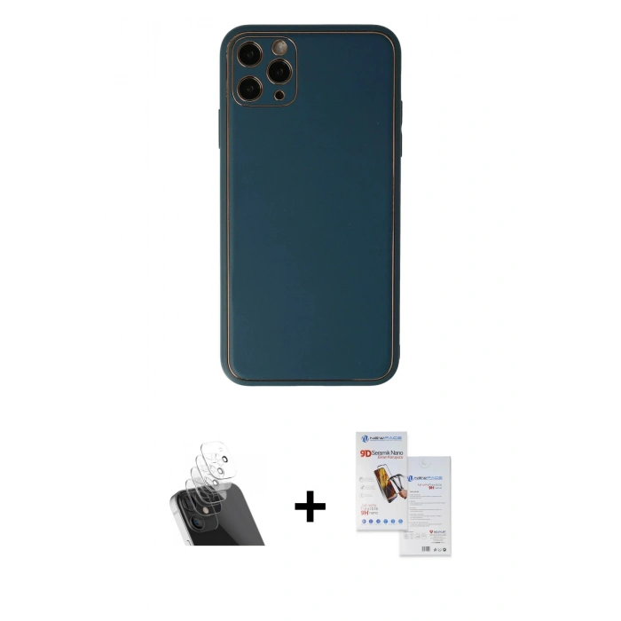 MARSİLYAN™- iPhone 11 Pro Max Kılıf Yadigar Klasik - Siyah Seramik Nano Ekran Koruyucu + Kamera Lens Koruma Cam - SF