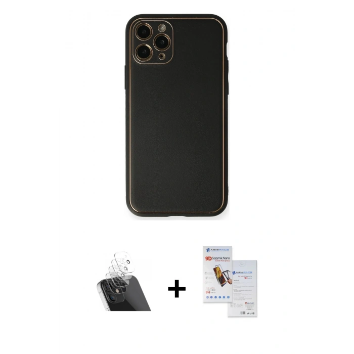 MARSİLYAN™- iPhone 11 Pro Max Kılıf Yadigar Klasik - Siyah Seramik Nano Ekran Koruyucu + Kamera Lens Koruma Cam - SF