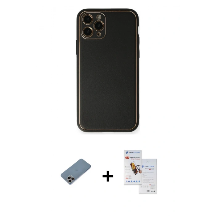 MARSİLYAN™- iPhone 11 Pro Max Kılıf Yadigar Klasik - Siyah Seramik Nano Ekran Koruyucu + Shine Kamera Lens Koruma Cam - GI