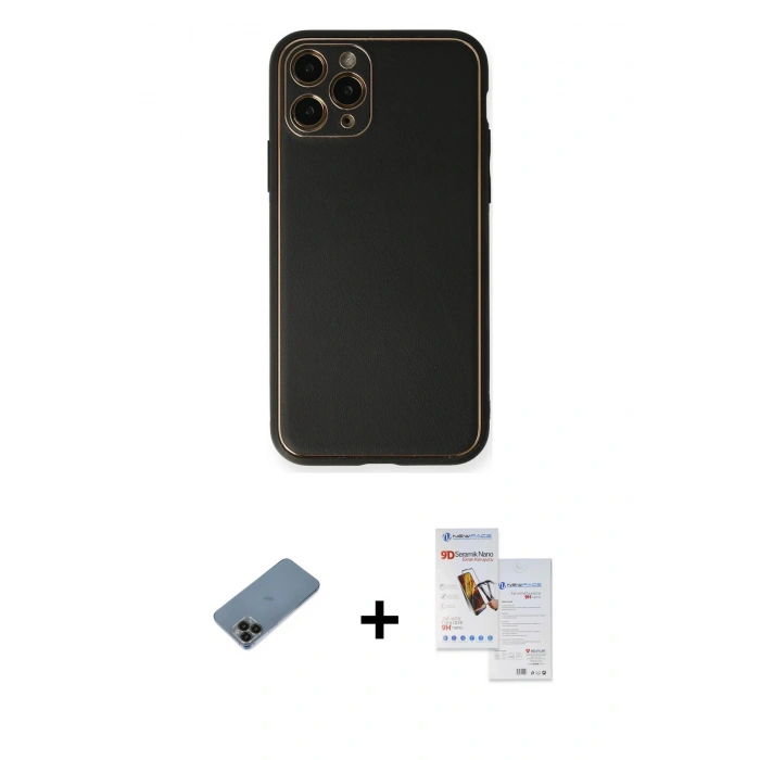 MARSİLYAN™- iPhone 11 Pro Max Kılıf Yadigar Klasik - Siyah Seramik Nano Ekran Koruyucu + Shine Kamera Lens Koruma Cam - SH