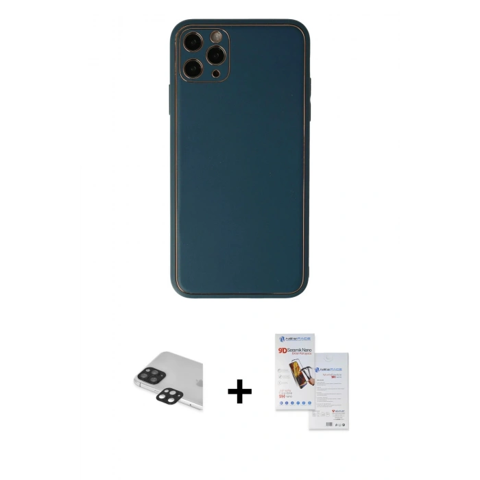 MARSİLYAN™- iPhone 11 Pro Max Kılıf Yadigar Klasik - Siyah Seramik Nano Ekran Koruyucu + Pers Alüminyum Kamera Lens - SH