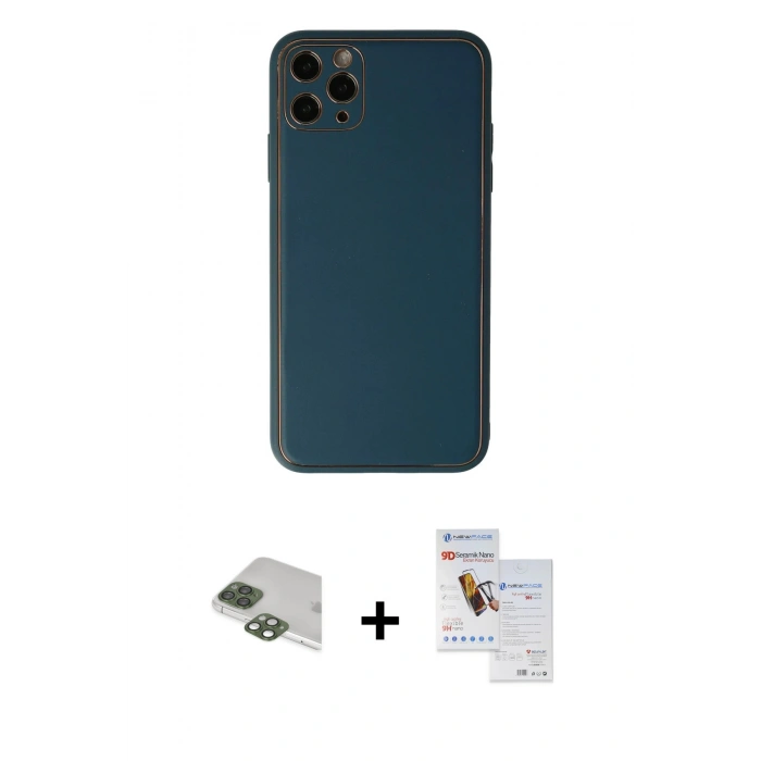 MARSİLYAN™- iPhone 11 Pro Max Kılıf Yadigar Klasik - Siyah Seramik Nano Ekran Koruyucu + Pers Alüminyum Kamera Lens - YL