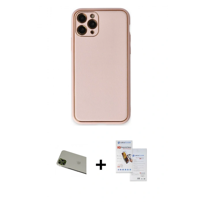 MARSİLYAN™- iPhone 11 Pro Max Kılıf Yadigar Klasik - Siyah Seramik Nano Ekran Koruyucu + Rainbow Kamera Lens Koruma Cam - YL