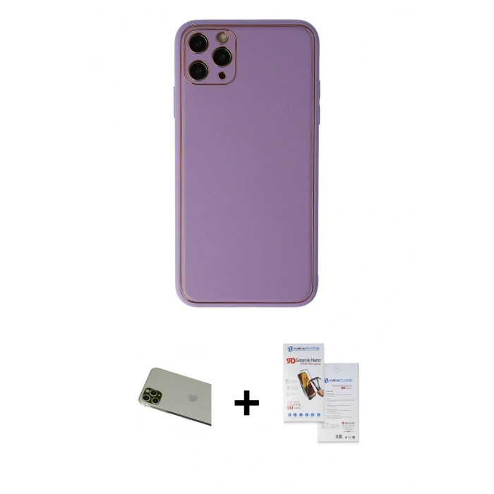 MARSİLYAN™- iPhone 11 Pro Max Kılıf Yadigar Klasik - Siyah Seramik Nano Ekran Koruyucu + Rainbow Kamera Lens Koruma Cam - YL