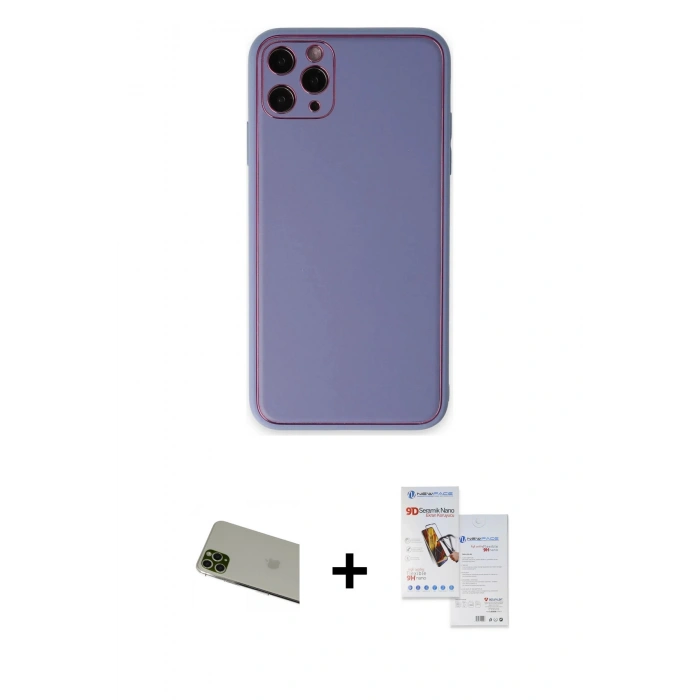 MARSİLYAN™- iPhone 11 Pro Max Kılıf Yadigar Klasik - Siyah Seramik Nano Ekran Koruyucu + Rainbow Kamera Lens Koruma Cam - YL