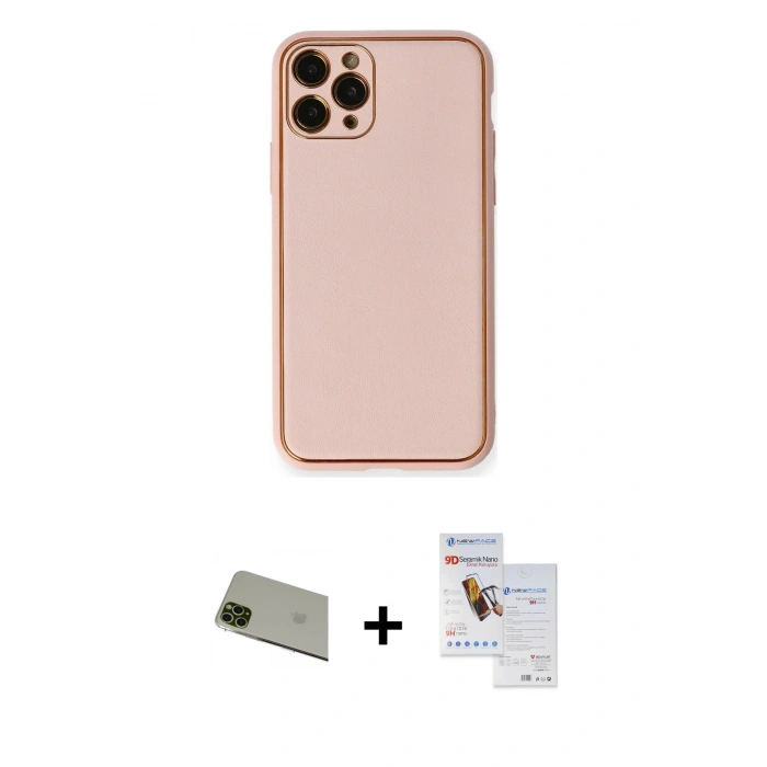 MARSİLYAN™- iPhone 11 Pro Max Kılıf Yadigar Klasik - Siyah Seramik Nano Ekran Koruyucu + Rainbow Kamera Lens Koruma Cam - YL