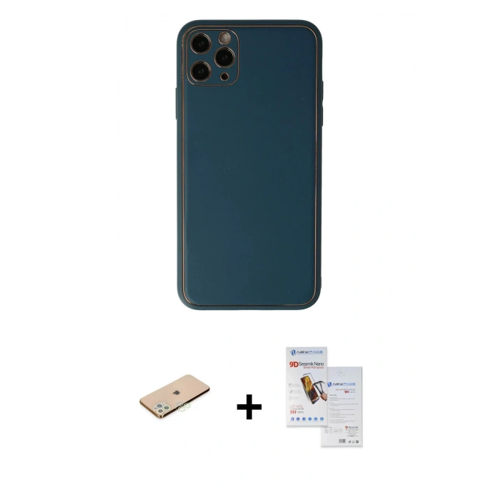 MARSİLYAN™- iPhone 11 Pro Max Kılıf Yadigar Klasik - Siyah Seramik Nano Ekran Koruyucu + Renkli Kamera Lens Koruma Cam - YL
