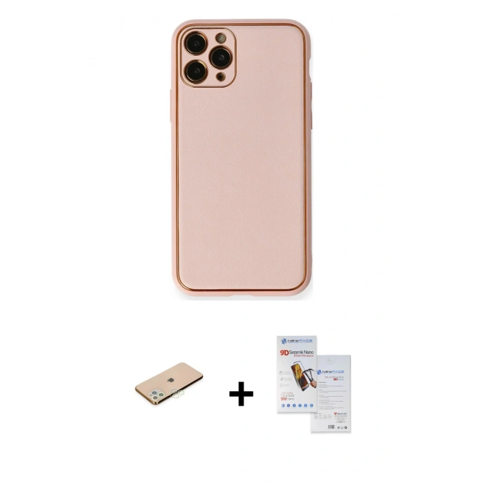 MARSİLYAN™- iPhone 11 Pro Max Kılıf Yadigar Klasik - Siyah Seramik Nano Ekran Koruyucu + Renkli Kamera Lens Koruma Cam - YL