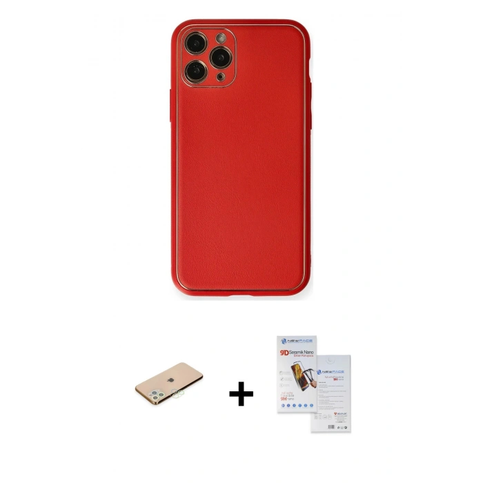MARSİLYAN™- iPhone 11 Pro Max Kılıf Yadigar Klasik - Siyah Seramik Nano Ekran Koruyucu + Renkli Kamera Lens Koruma Cam - YL