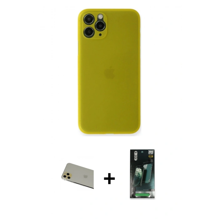 MARSİLYAN™- iPhone 11 Pro Max Kılıf Yadigar Yansıma Serisi - Şeffaf 360 Full Body Arka Koruyucu + Rainbow Kamera Lens Koruma Cam - GD
