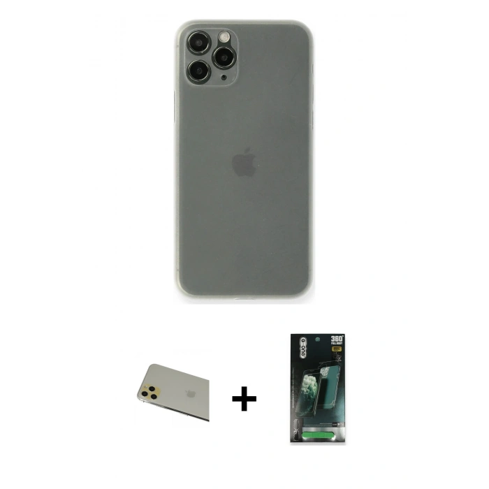 MARSİLYAN™- iPhone 11 Pro Max Kılıf Yadigar Yansıma Serisi - Şeffaf 360 Full Body Arka Koruyucu + Rainbow Kamera Lens Koruma Cam - GD