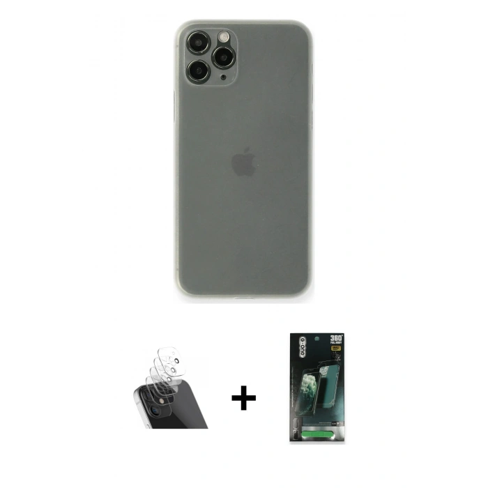 MARSİLYAN™- iPhone 11 Pro Max Kılıf Yadigar Yansıma Serisi - Şeffaf 360 Full Body Arka Koruyucu + Kamera Lens Koruma Cam - SF