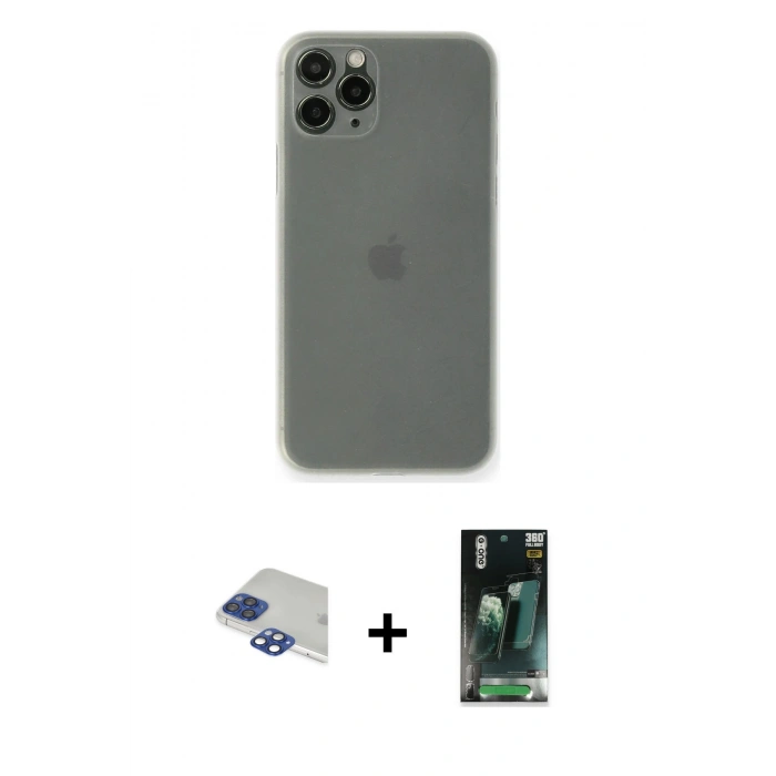 MARSİLYAN™- iPhone 11 Pro Max Kılıf Yadigar Yansıma Serisi - Şeffaf 360 Full Body Arka Koruyucu + Pers Alüminyum Kamera Lens - LT