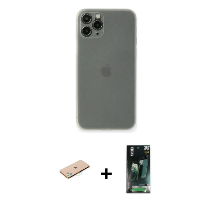 MARSİLYAN™- iPhone 11 Pro Max Kılıf Yadigar Yansıma Serisi - Şeffaf 360 Full Body Arka Koruyucu + Renkli Kamera Lens Koruma Cam - MI