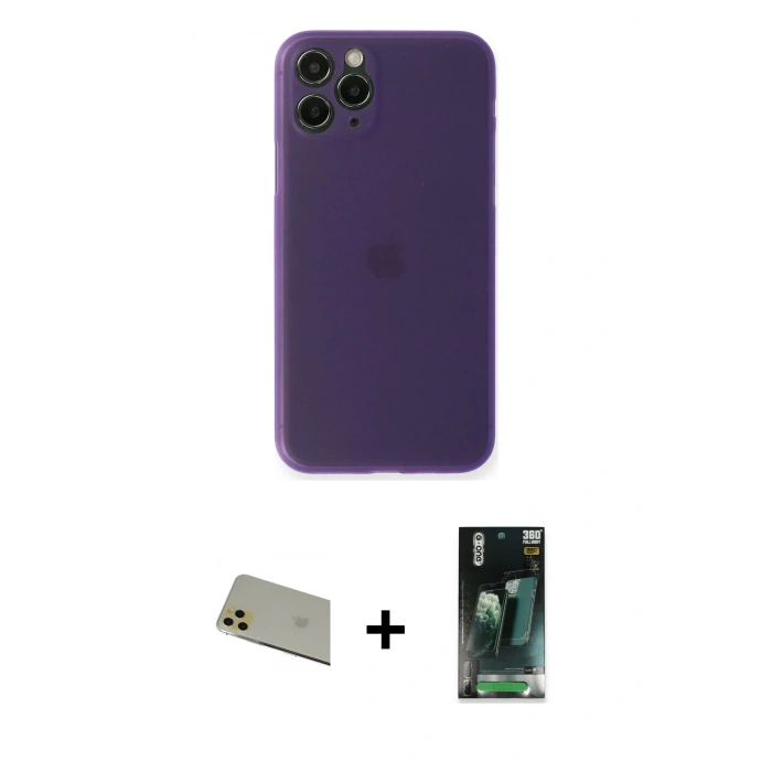 MARSİLYAN™- iPhone 11 Pro Max Kılıf Yadigar Yansıma Serisi - Şeffaf 360 Full Body Arka Koruyucu + Rainbow Kamera Lens Koruma Cam - GD