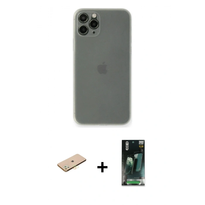MARSİLYAN™- iPhone 11 Pro Max Kılıf Yadigar Yansıma Serisi - Şeffaf 360 Full Body Arka Koruyucu + Renkli Kamera Lens Koruma Cam - SI
