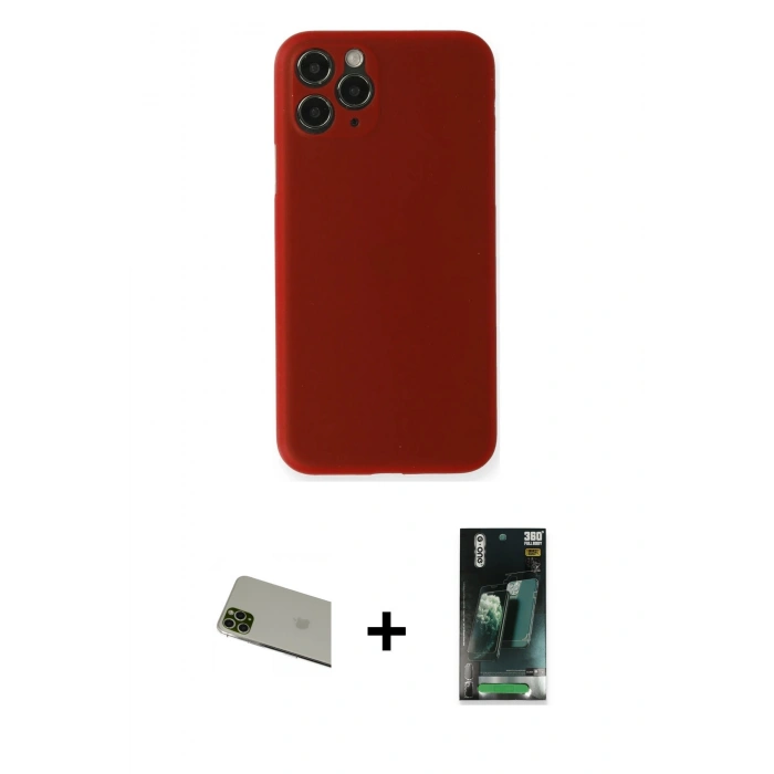 MARSİLYAN™- iPhone 11 Pro Max Kılıf Yadigar Yansıma Serisi - Şeffaf 360 Full Body Arka Koruyucu + Rainbow Kamera Lens Koruma Cam - YL