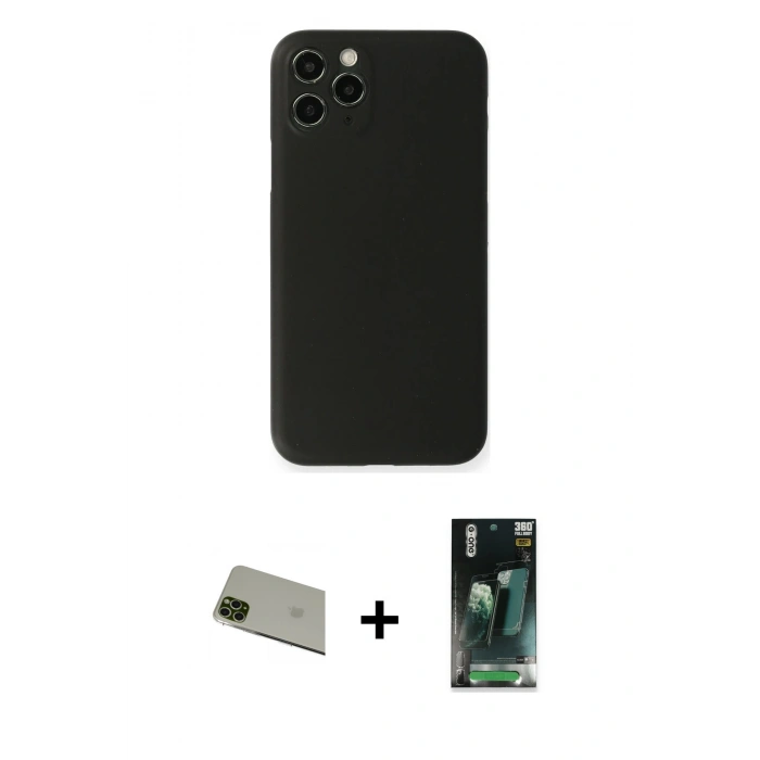 MARSİLYAN™- iPhone 11 Pro Max Kılıf Yadigar Yansıma Serisi - Şeffaf 360 Full Body Arka Koruyucu + Rainbow Kamera Lens Koruma Cam - YL