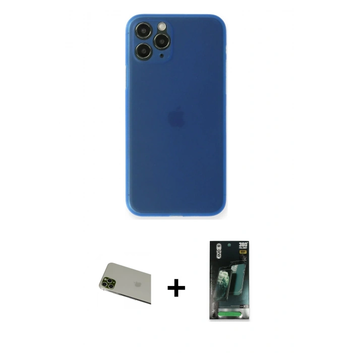 MARSİLYAN™- iPhone 11 Pro Max Kılıf Yadigar Yansıma Serisi - Şeffaf 360 Full Body Arka Koruyucu + Rainbow Kamera Lens Koruma Cam - YL