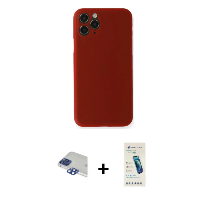 MARSİLYAN™- iPhone 11 Pro Max Kılıf Yadigar Yansıma Serisi - Şeffaf Pasifik Cam Ekran Koruyucu + Lacivert Pers Alüminyum Kamera Lens