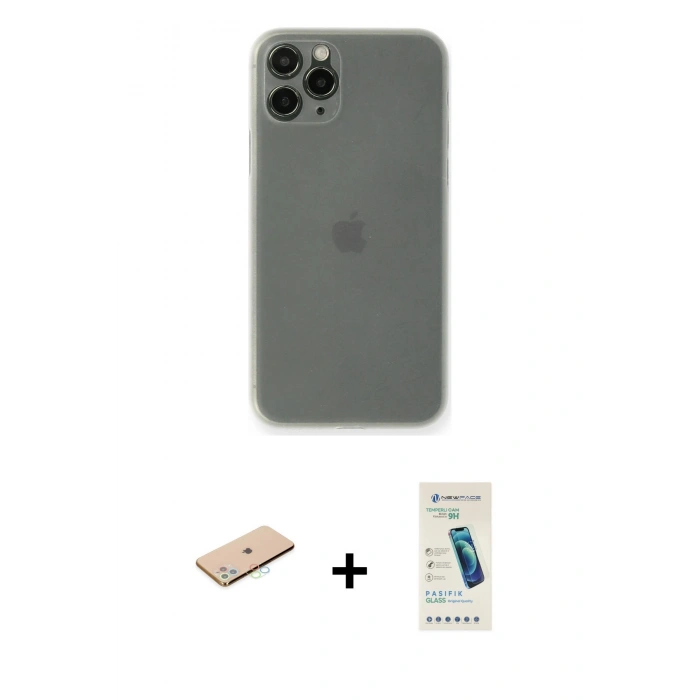 MARSİLYAN™- iPhone 11 Pro Max Kılıf Yadigar Yansıma Serisi - Şeffaf Pasifik Cam Ekran Koruyucu + Renkli Kamera Lens Koruma Cam - MI