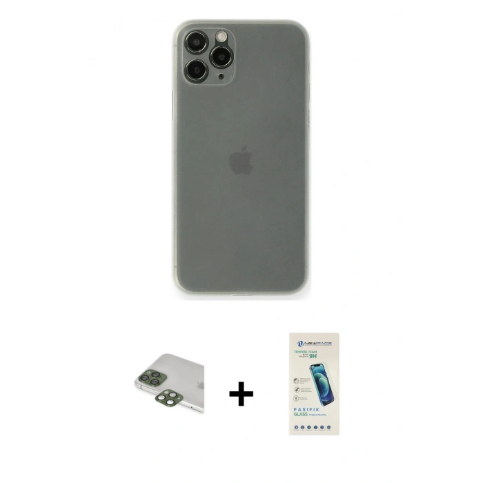 MARSİLYAN™- iPhone 11 Pro Max Kılıf Yadigar Yansıma Serisi - Şeffaf Pasifik Cam Ekran Koruyucu + Pers Alüminyum Kamera Lens - YL