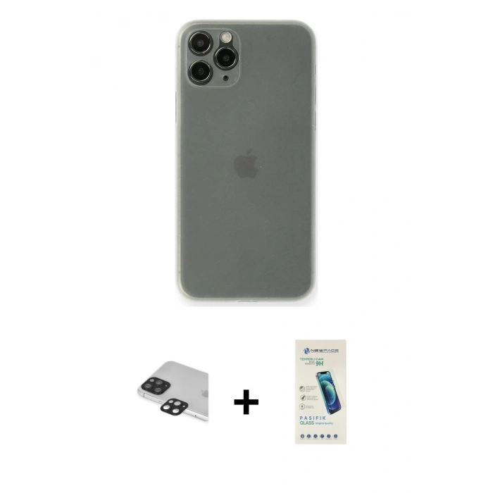 MARSİLYAN™- iPhone 11 Pro Max Kılıf Yadigar Yansıma Serisi - Şeffaf Pasifik Cam Ekran Koruyucu + Pers Alüminyum Kamera Lens - SH