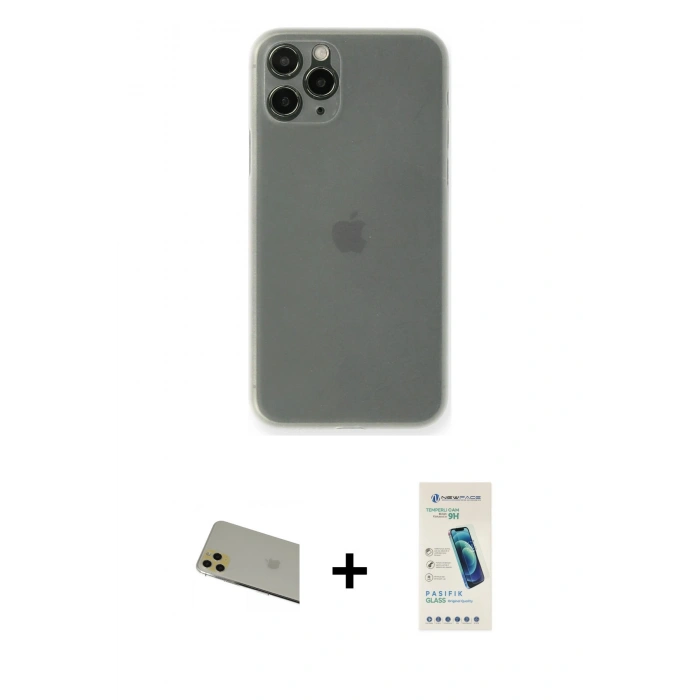 MARSİLYAN™- iPhone 11 Pro Max Kılıf Yadigar Yansıma Serisi - Şeffaf Pasifik Cam Ekran Koruyucu + Rainbow Kamera Lens Koruma Cam - GD