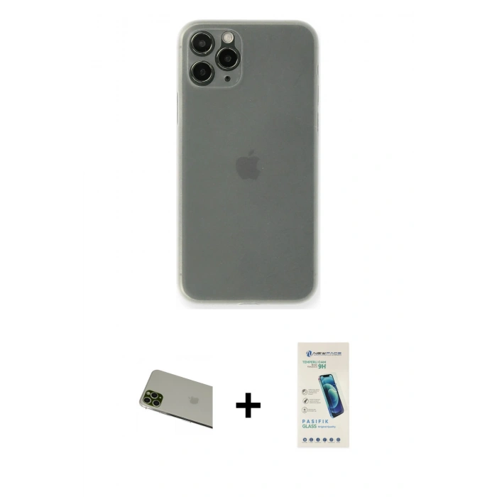 MARSİLYAN™- iPhone 11 Pro Max Kılıf Yadigar Yansıma Serisi - Şeffaf Pasifik Cam Ekran Koruyucu + Rainbow Kamera Lens Koruma Cam - YL