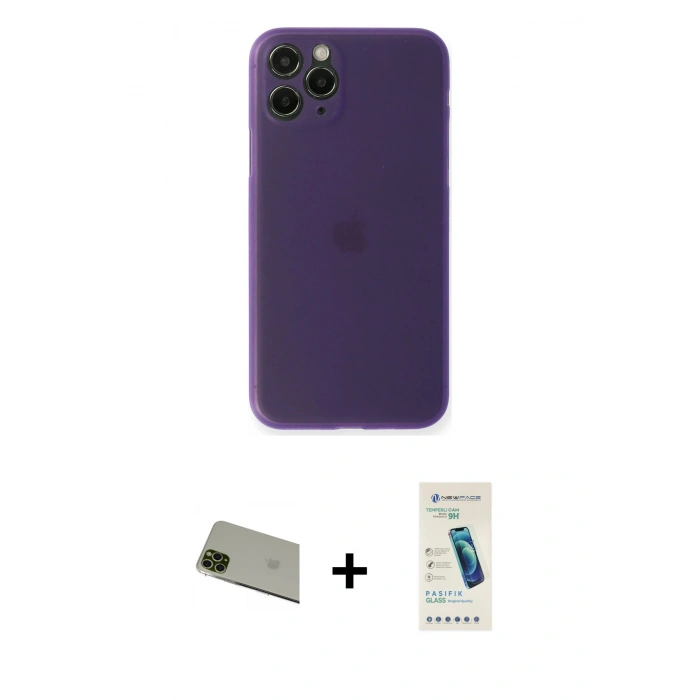 MARSİLYAN™- iPhone 11 Pro Max Kılıf Yadigar Yansıma Serisi - Şeffaf Pasifik Cam Ekran Koruyucu + Rainbow Kamera Lens Koruma Cam - YL