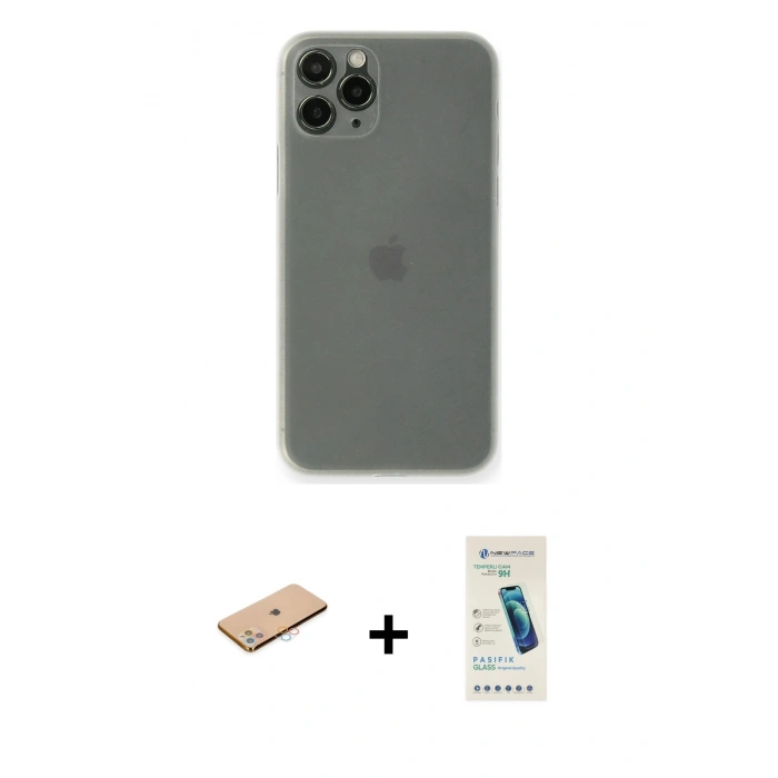 MARSİLYAN™- iPhone 11 Pro Max Kılıf Yadigar Yansıma Serisi - Şeffaf Pasifik Cam Ekran Koruyucu + Renkli Kamera Lens Koruma Cam - PE