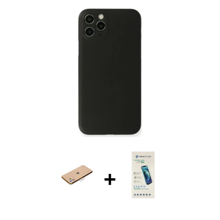 MARSİLYAN™- iPhone 11 Pro Max Kılıf Yadigar Yansıma Serisi - Şeffaf Pasifik Cam Ekran Koruyucu + Renkli Kamera Lens Koruma Cam - PE