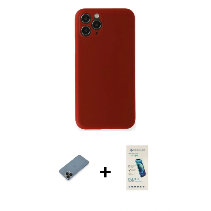 MARSİLYAN™- iPhone 11 Pro Max Kılıf Yadigar Yansıma Serisi - Şeffaf Pasifik Cam Ekran Koruyucu + Siyah Metal Kamera Lens Koruma Cam