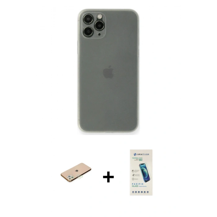 MARSİLYAN™- iPhone 11 Pro Max Kılıf Yadigar Yansıma Serisi - Şeffaf Pasifik Cam Ekran Koruyucu + Yeşil Renkli Kamera Lens Koruma Cam