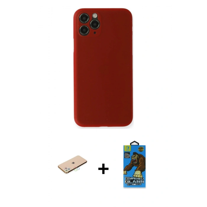 MARSİLYAN™- iPhone 11 Pro Max Kılıf Yadigar Yansıma Serisi - Siyah 18D Cam Ekran Koruyucu + Mavi Renkli Kamera Lens Koruma Cam