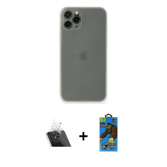 MARSİLYAN™- iPhone 11 Pro Max Kılıf Yadigar Yansıma Serisi - Siyah 18D Cam Ekran Koruyucu + Şeffaf Kamera Lens Koruma Cam