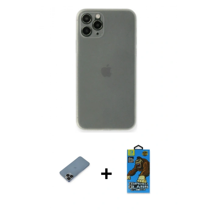 MARSİLYAN™- iPhone 11 Pro Max Kılıf Yadigar Yansıma Serisi - Siyah 18D Cam Ekran Koruyucu + Metal Kamera Lens Koruma Cam - SH