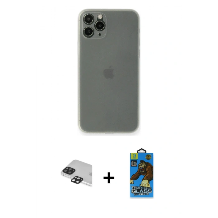 MARSİLYAN™- iPhone 11 Pro Max Kılıf Yadigar Yansıma Serisi - Siyah 18D Cam Ekran Koruyucu + Pers Alüminyum Kamera Lens - SH