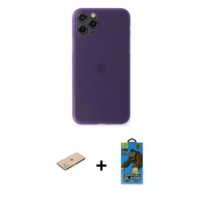 MARSİLYAN™- iPhone 11 Pro Max Kılıf Yadigar Yansıma Serisi - Siyah 18D Cam Ekran Koruyucu + Renkli Kamera Lens Koruma Cam - YL